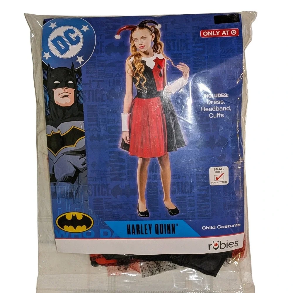 DC Comics Harley‎ Quinn Child Costume Dress Headband Cuffs Small 5-7 Years - Picture 2 of 6